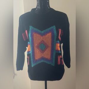 Vintage Multi Coloured Abstract Chenille Sweater Size Large